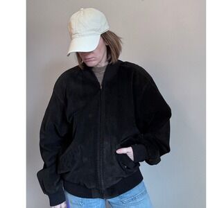 Joshua Ross Mens Black Genuine Suede Leather Bomber Jacket Vintage Moto 90's  L